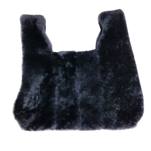 KARA Black Genuine Lamb Fur & Suede Mini Shopper or Japanese Knot Bag RARE HTF - Picture 1 of 12
